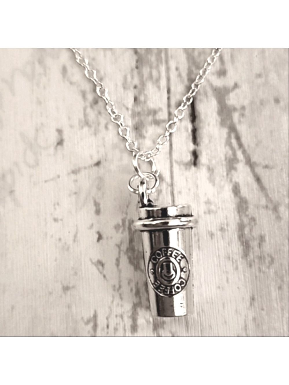 Coffee Cup Necklace 925S Plated 18 inch Chain